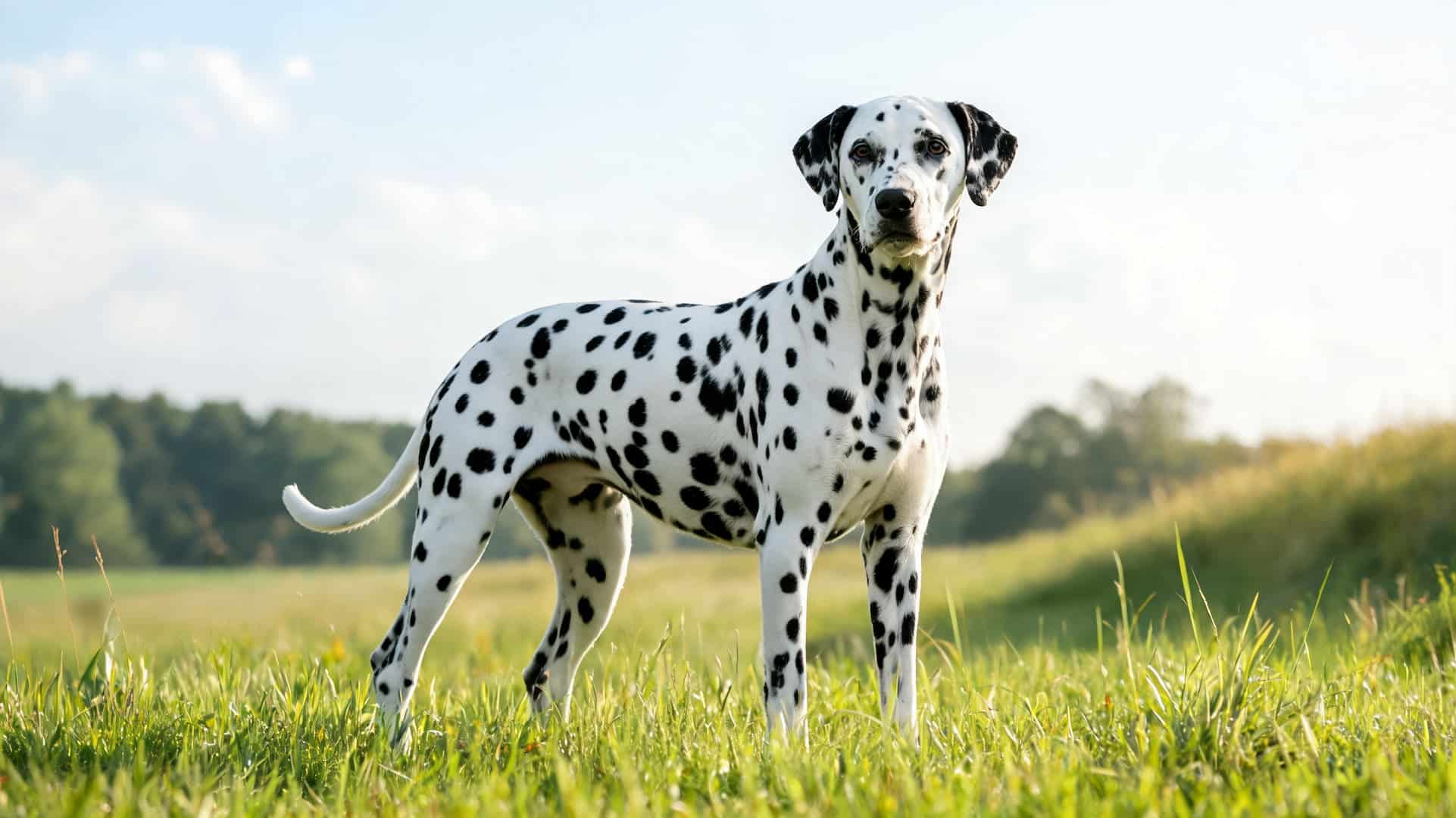 full grown Dalmatian dog with spotted coat outdoors
