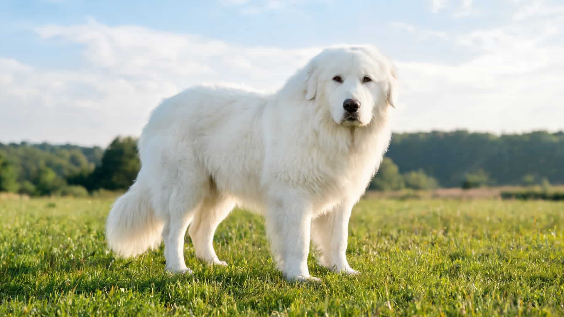 full grown Great Pyrenees dog with white coat outdoors
