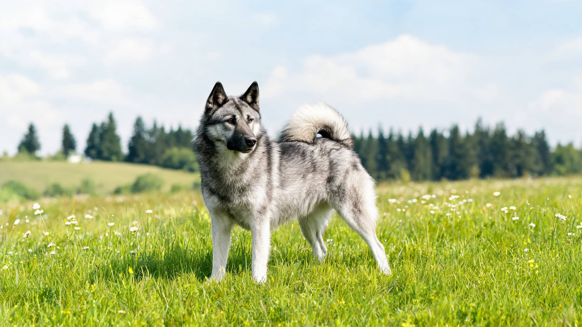 full grown Norwegian Elkhound dog outdoors