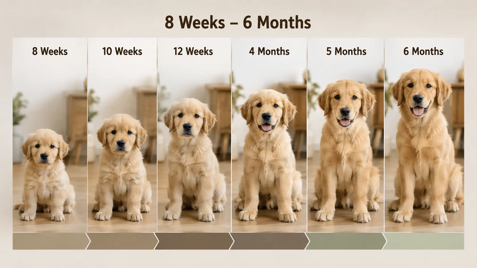 golden retriever puppy development timeline from eight weeks to six months