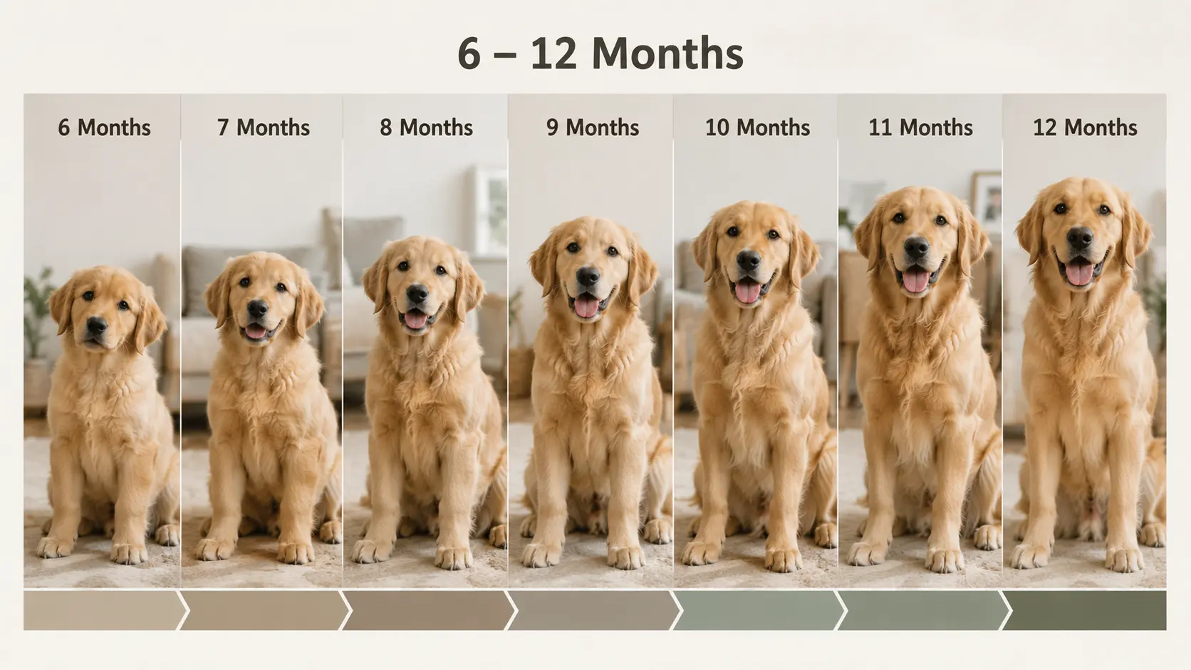 golden retriever puppy growth stages from six to twelve months