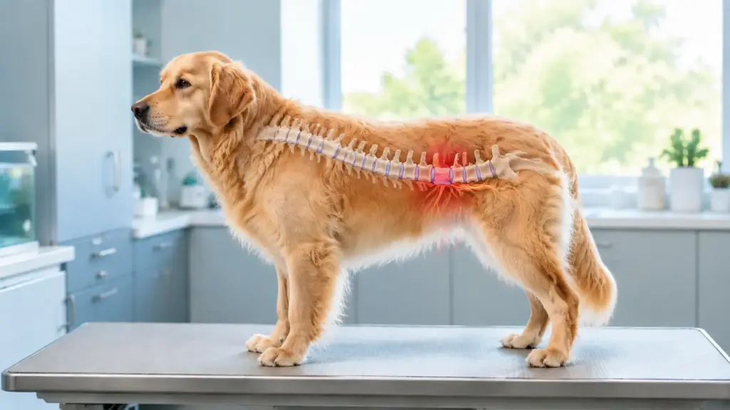 golden retriever showing spinal disc injury illustration for ivdd in dogs