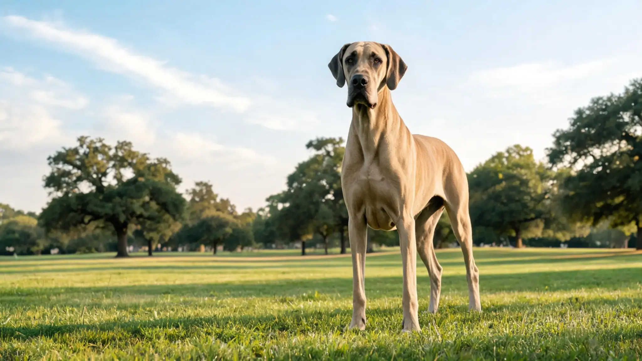 great dane standing outdoors showing tall body structure and healthy size