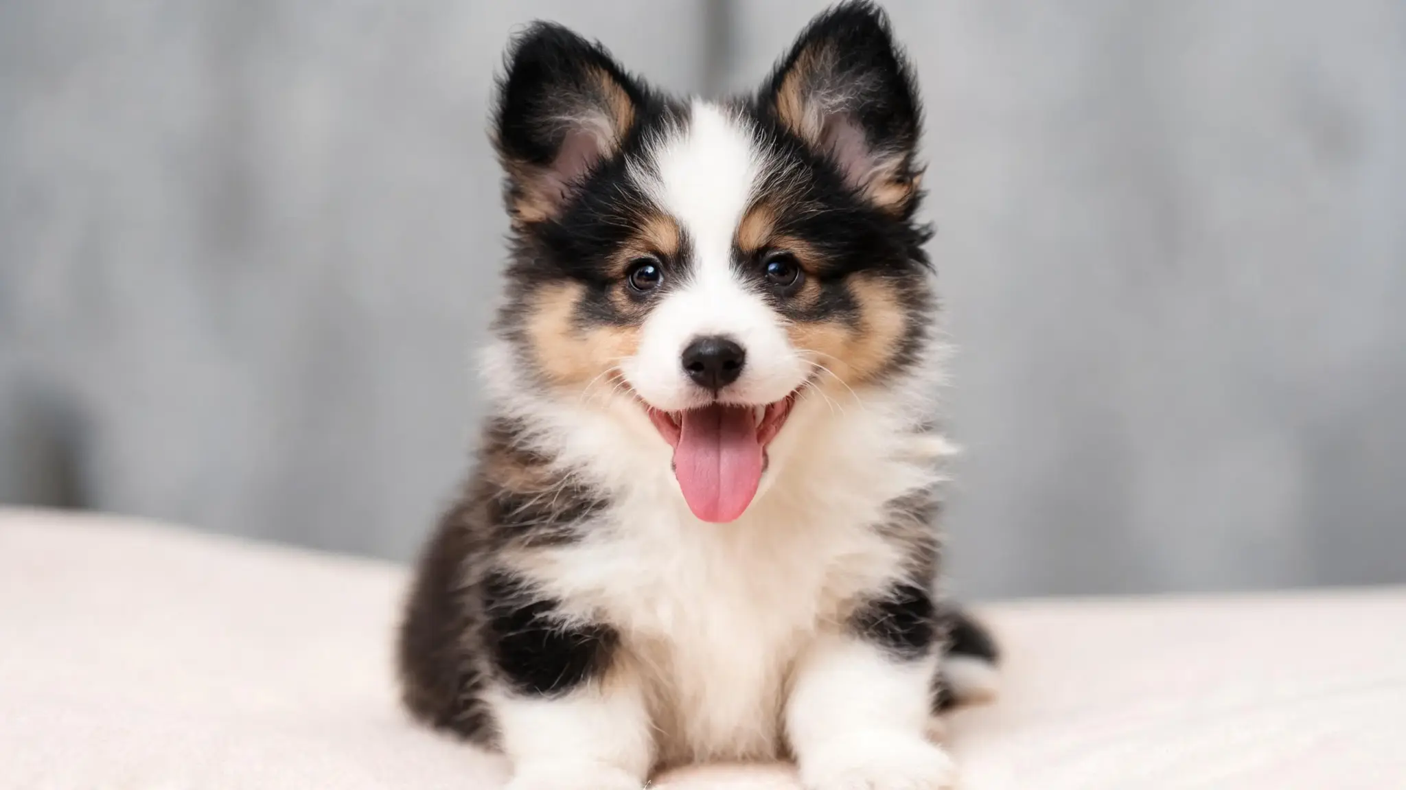 happy puppy sitting indoors with relaxed expression for dog hiccups article