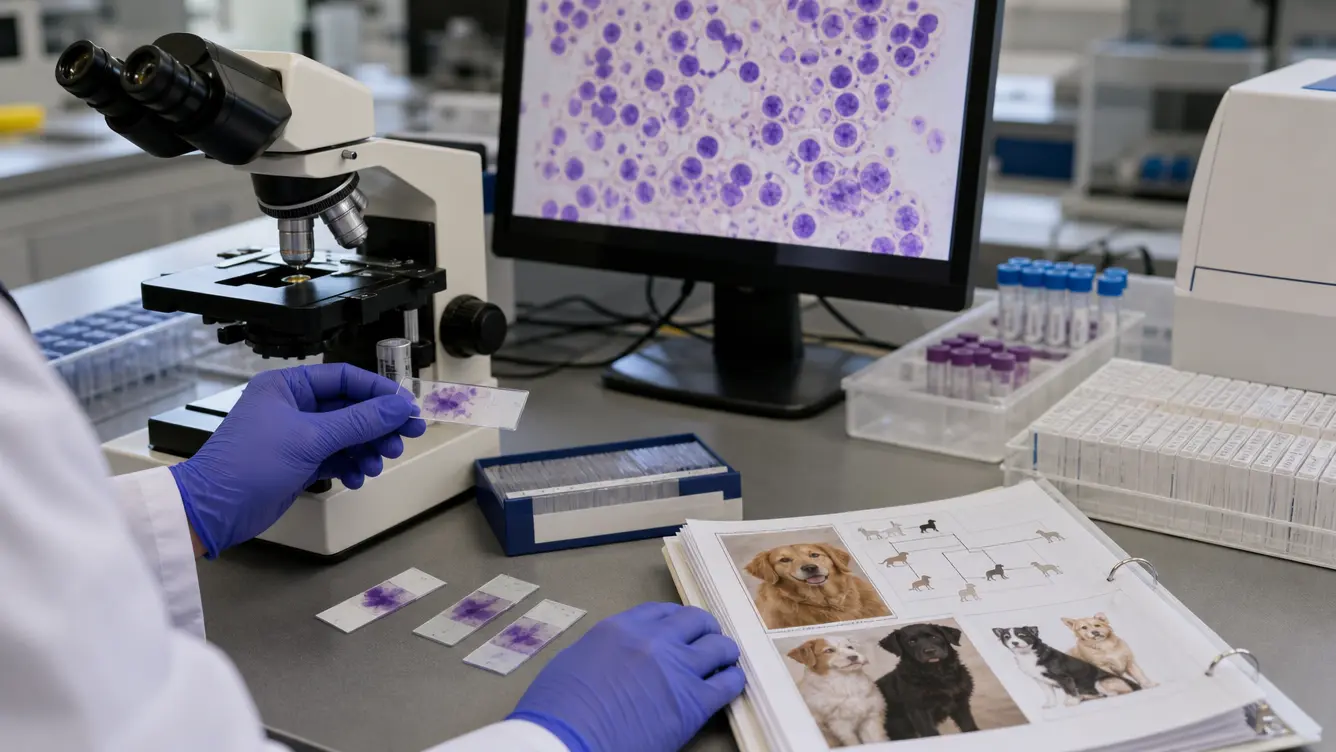 laboratory research into what causes lymphoma in dogs using cell samples and genetic records