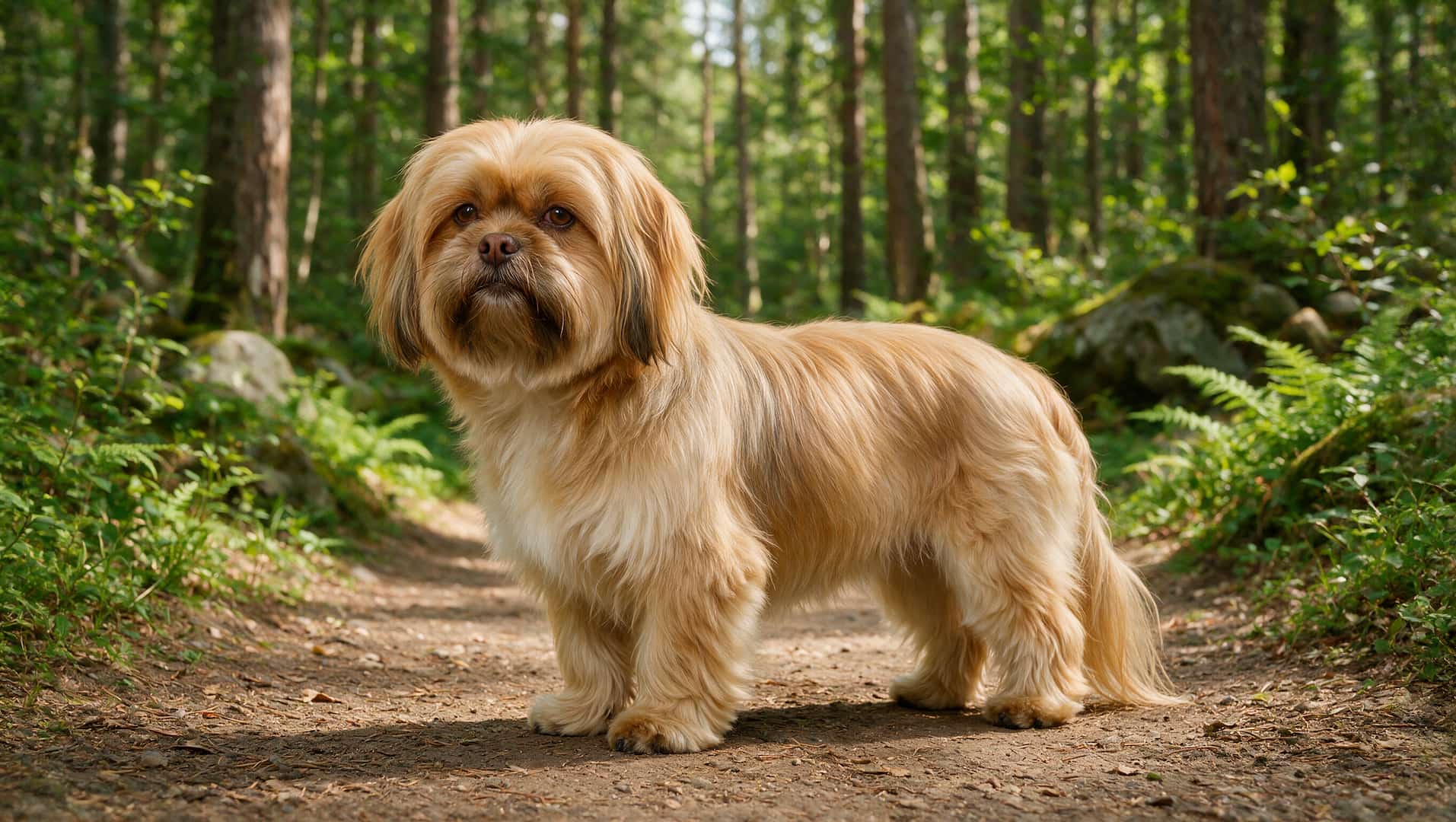 Lhasa Apso dog with long flowing coat outdoors