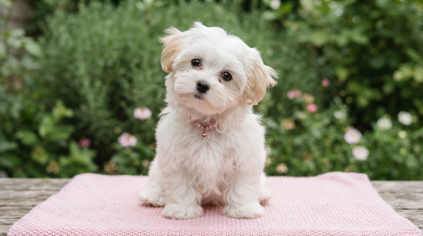 maltese dog showing white coat and tiny bod