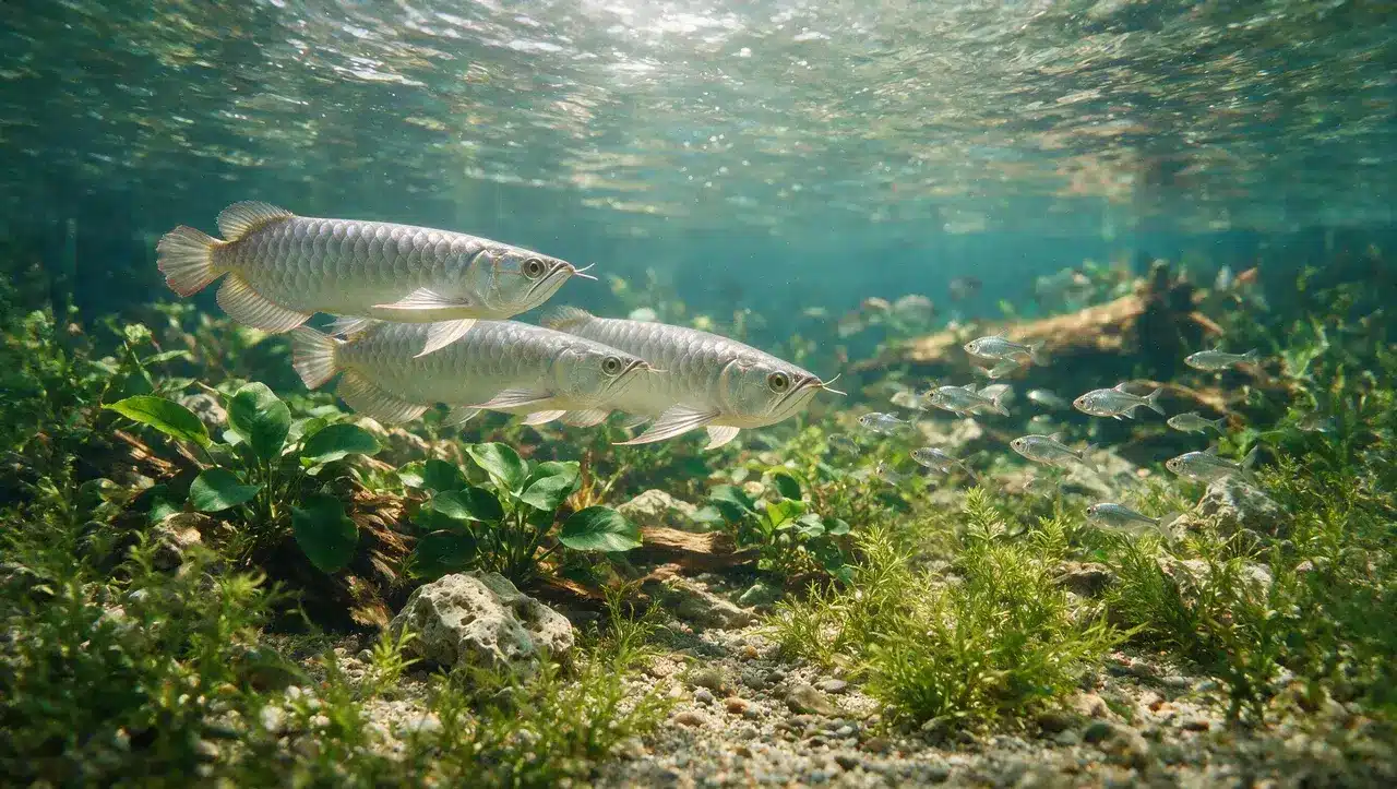 predator fish hunting smaller aquatic animals in a natural underwater environment