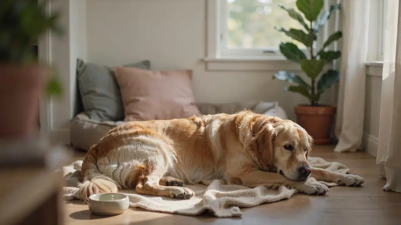 pregnant dog resting at home comfortably during late pregnancy before labor begins