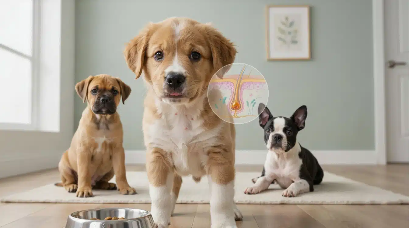 puppy chin acne causes showing clogged follicles and bowl irritation factors