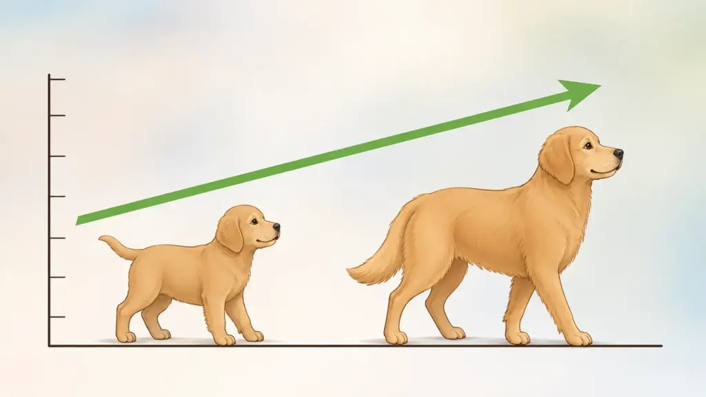 puppy growing into adult dog showing size development timeline