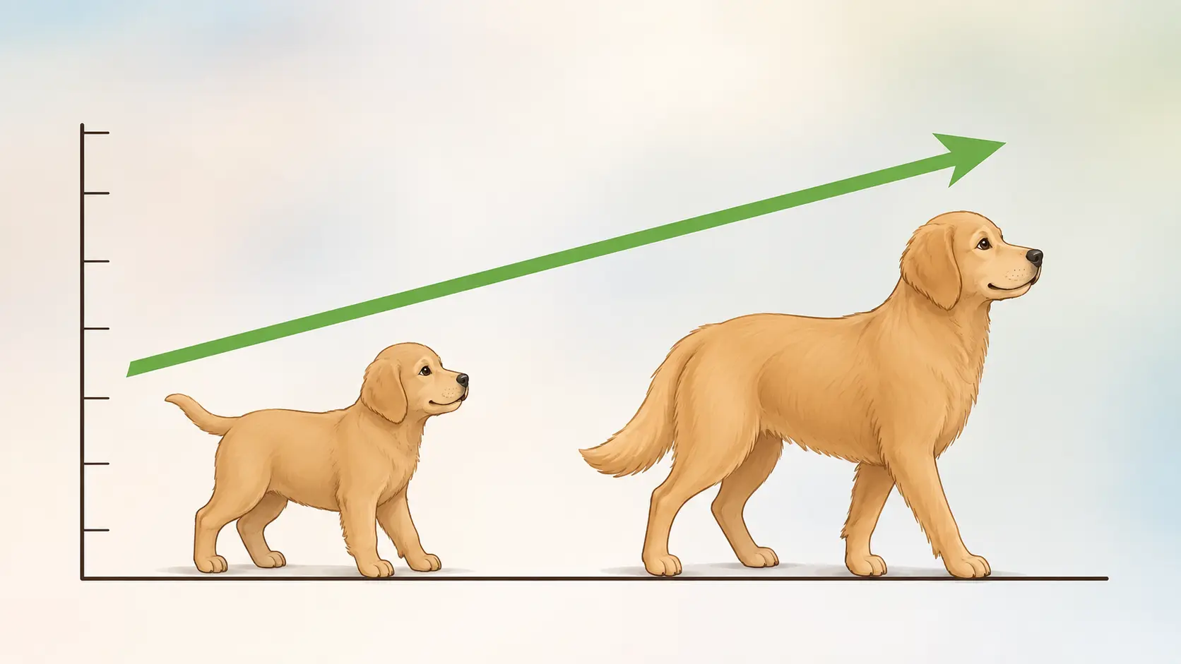 puppy growing into adult dog showing size development timeline