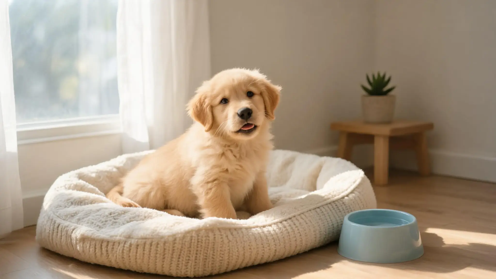 puppy sitting comfortably at home during dog hiccup care