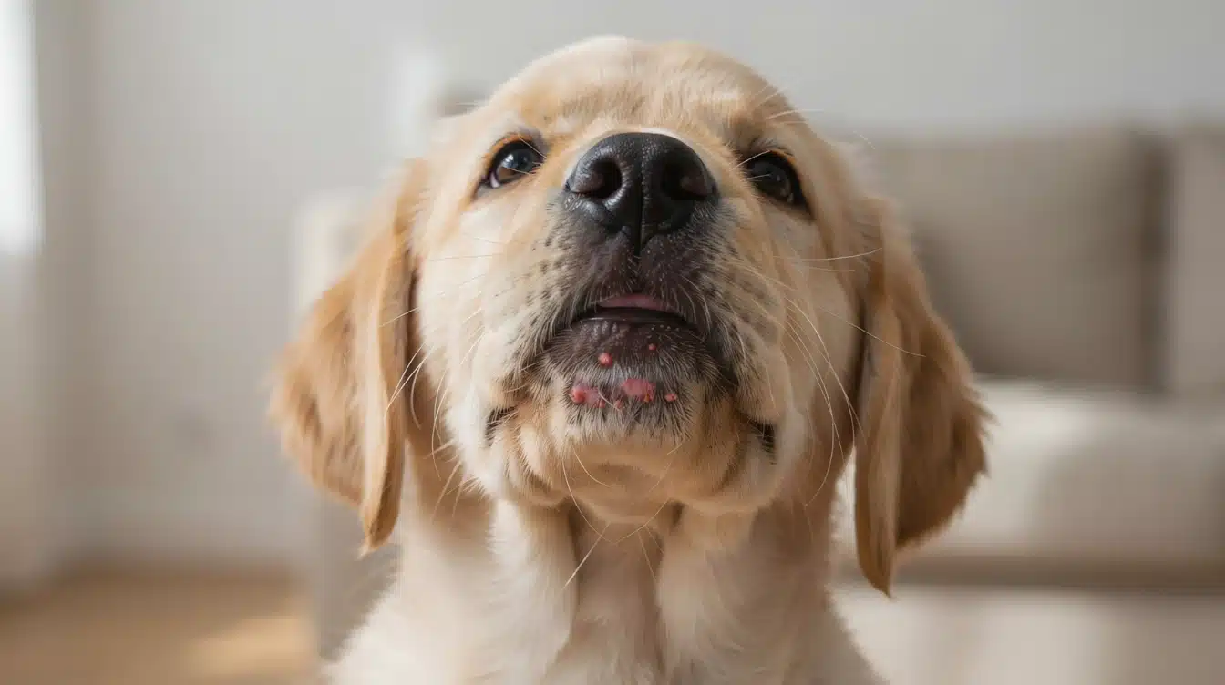 puppy with mild acne signs on chin and muzzle area