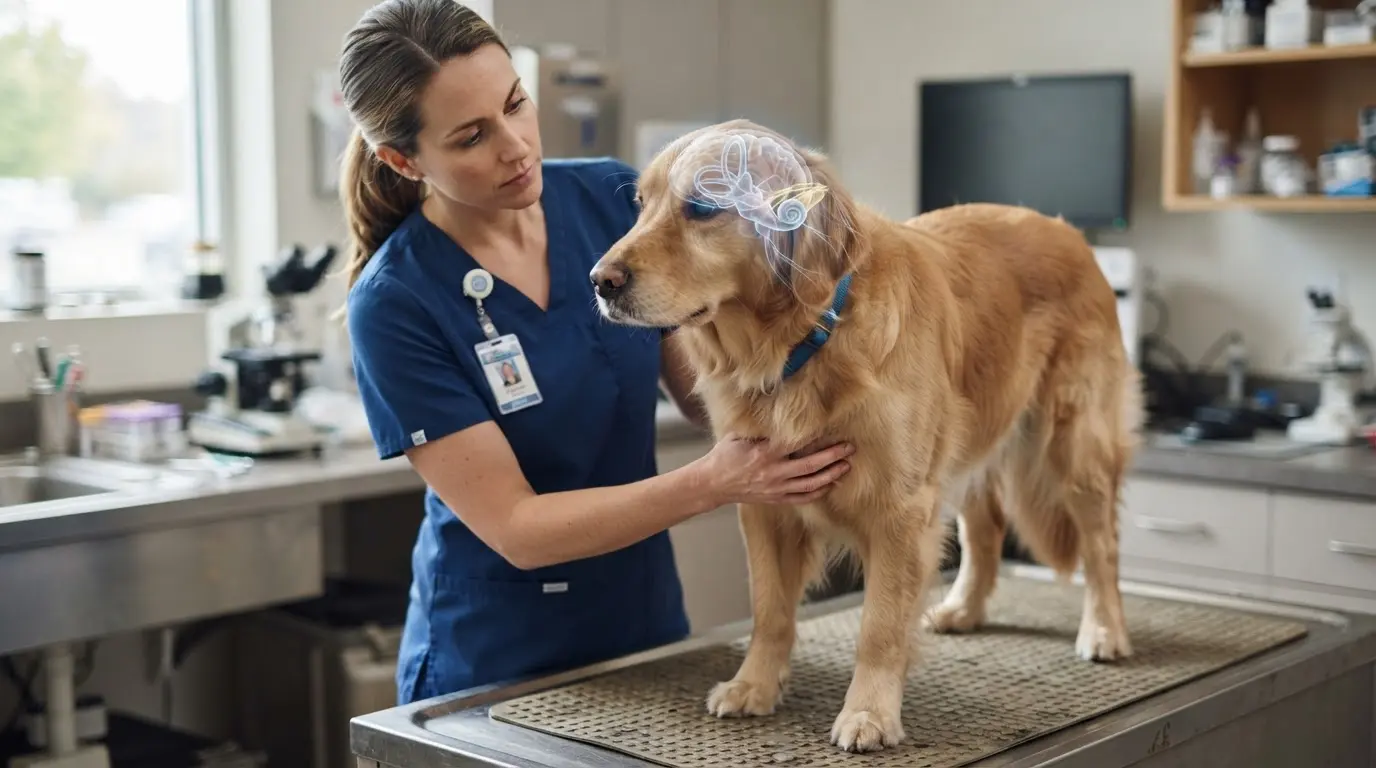 real dog with head tilt showing vestibular ataxia balance system evaluation