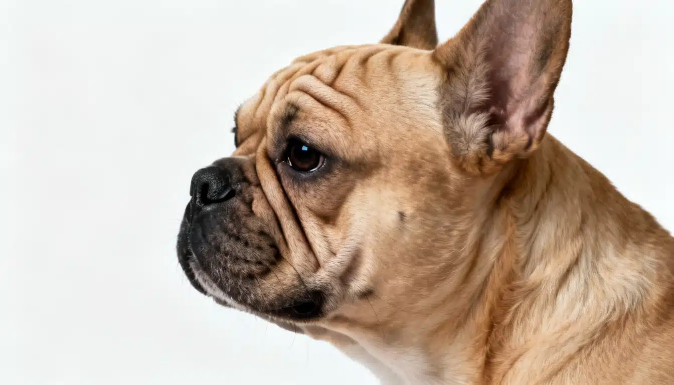 realistic french bulldog close up showing wrinkled face short muzzle and breed features clearly
