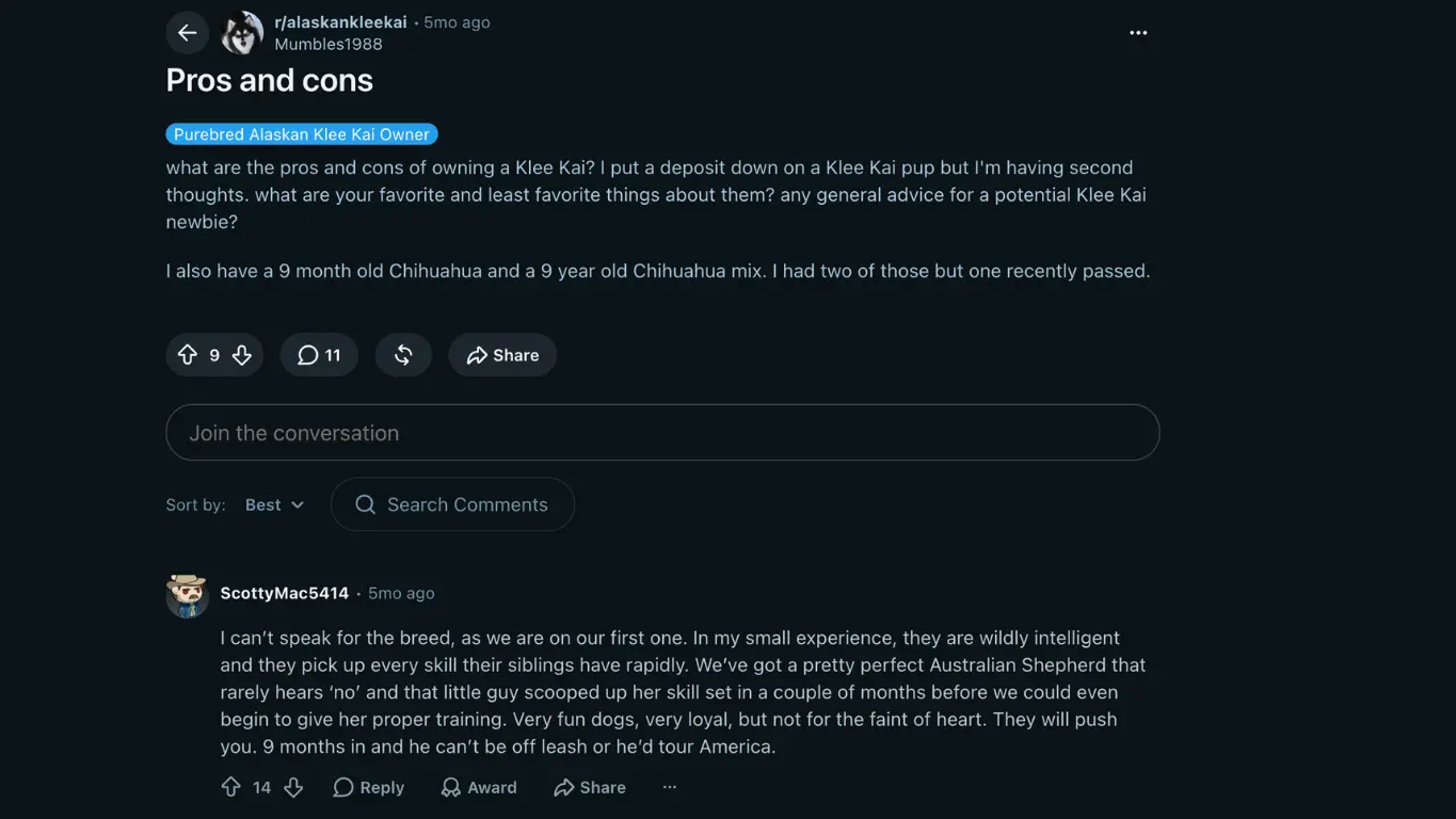 reddit discussion about mini husky breed between owners