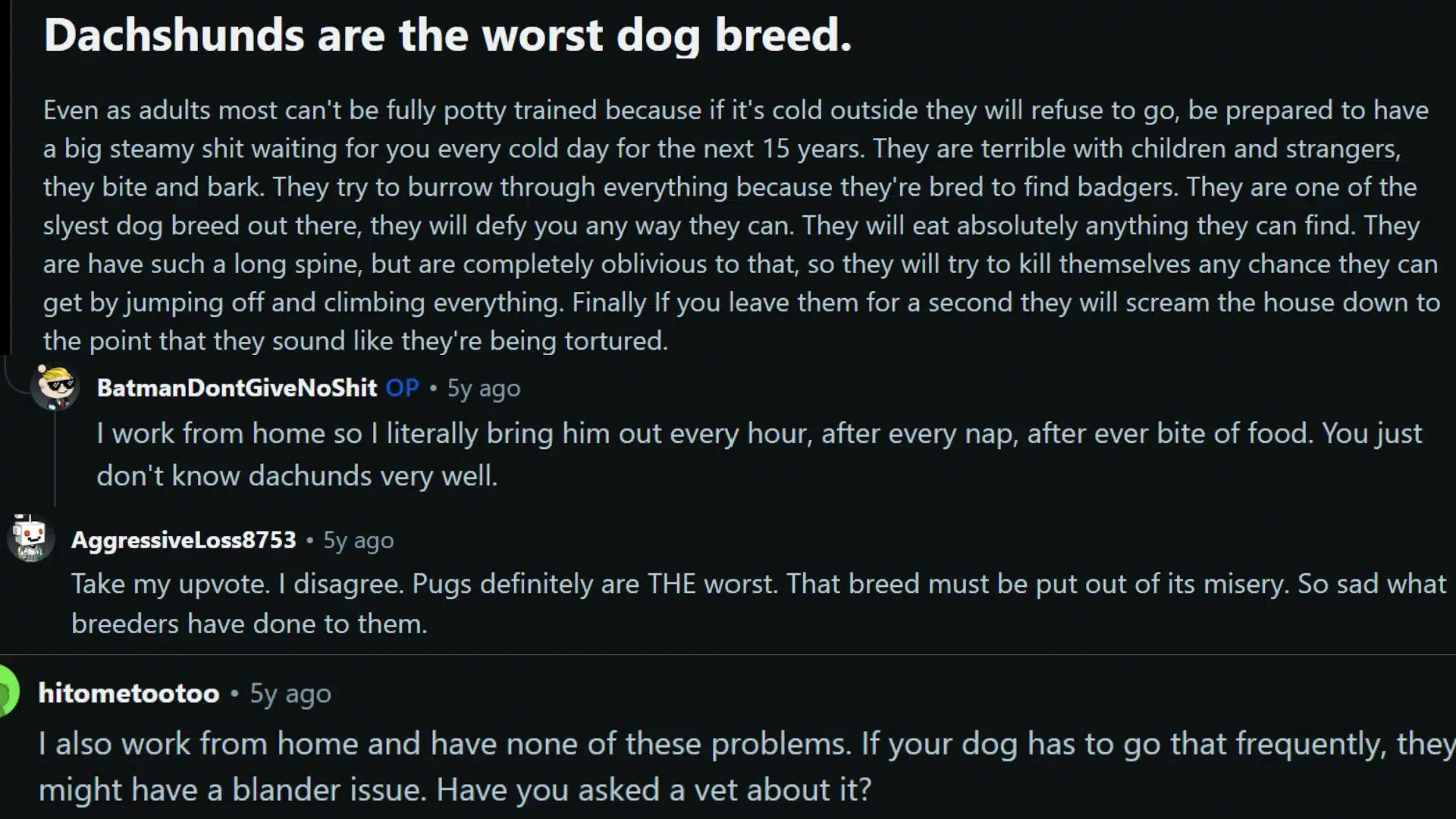 Reddit Owners Share Their Dachshund Experiences  A Reddit discussion titled “Dachshunds are the worst dog breed” shows a mixed reaction from owners and dog lovers.