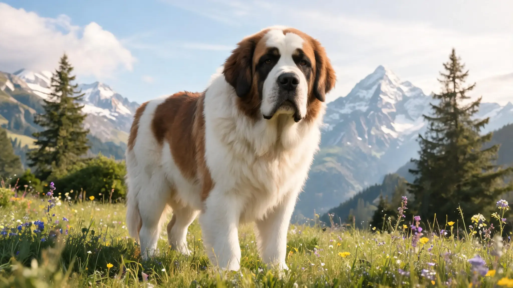 saint bernard large rescue dog breed with thick coat outdoors