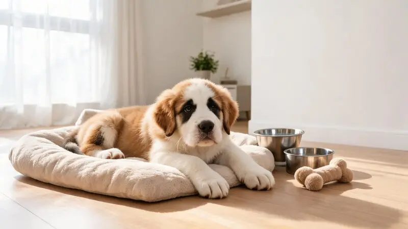 saint bernard puppy showing early growth and development stage