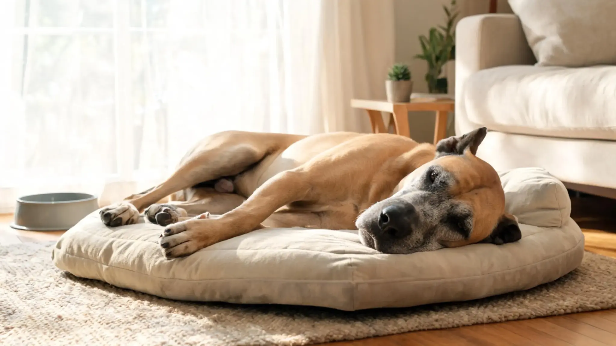 senior great dane resting comfortably during aging stage