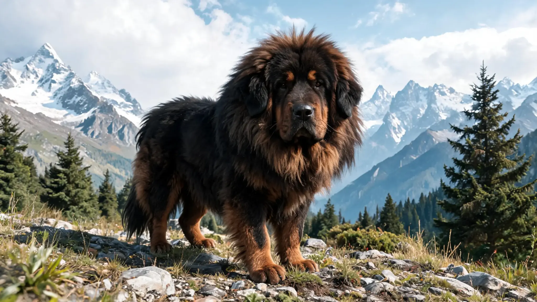 tibetan mastiff large guardian dog breed with thick fur coat