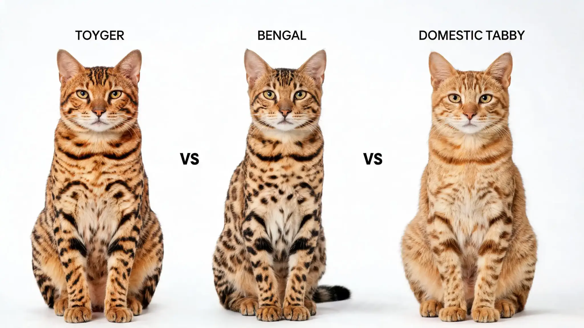 toyger bengal and tabby cats compared by coat patterns body structure and overall appearance