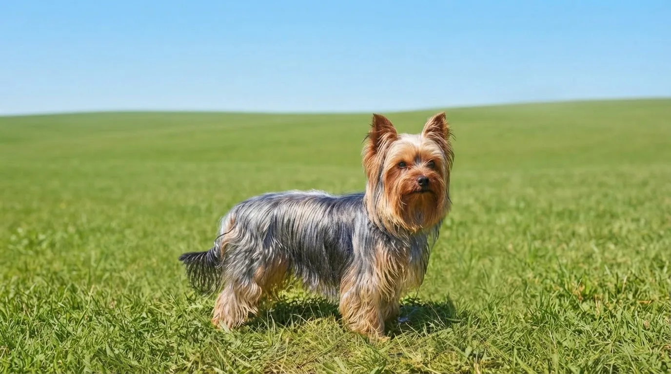 yorkshire terrier showing silky coat and small frame