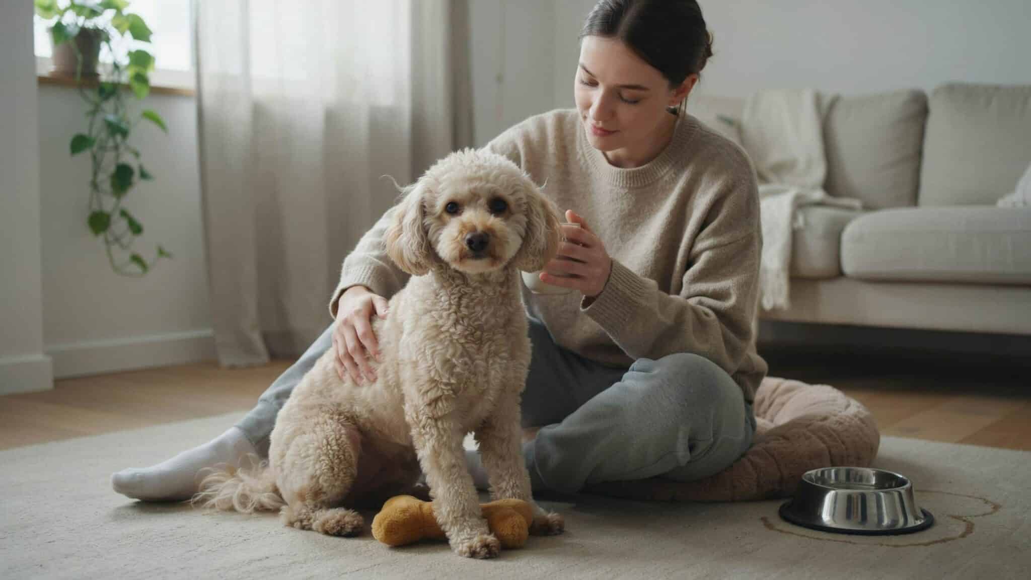 adult toy poodle relaxing at home during its healthy adult life stage