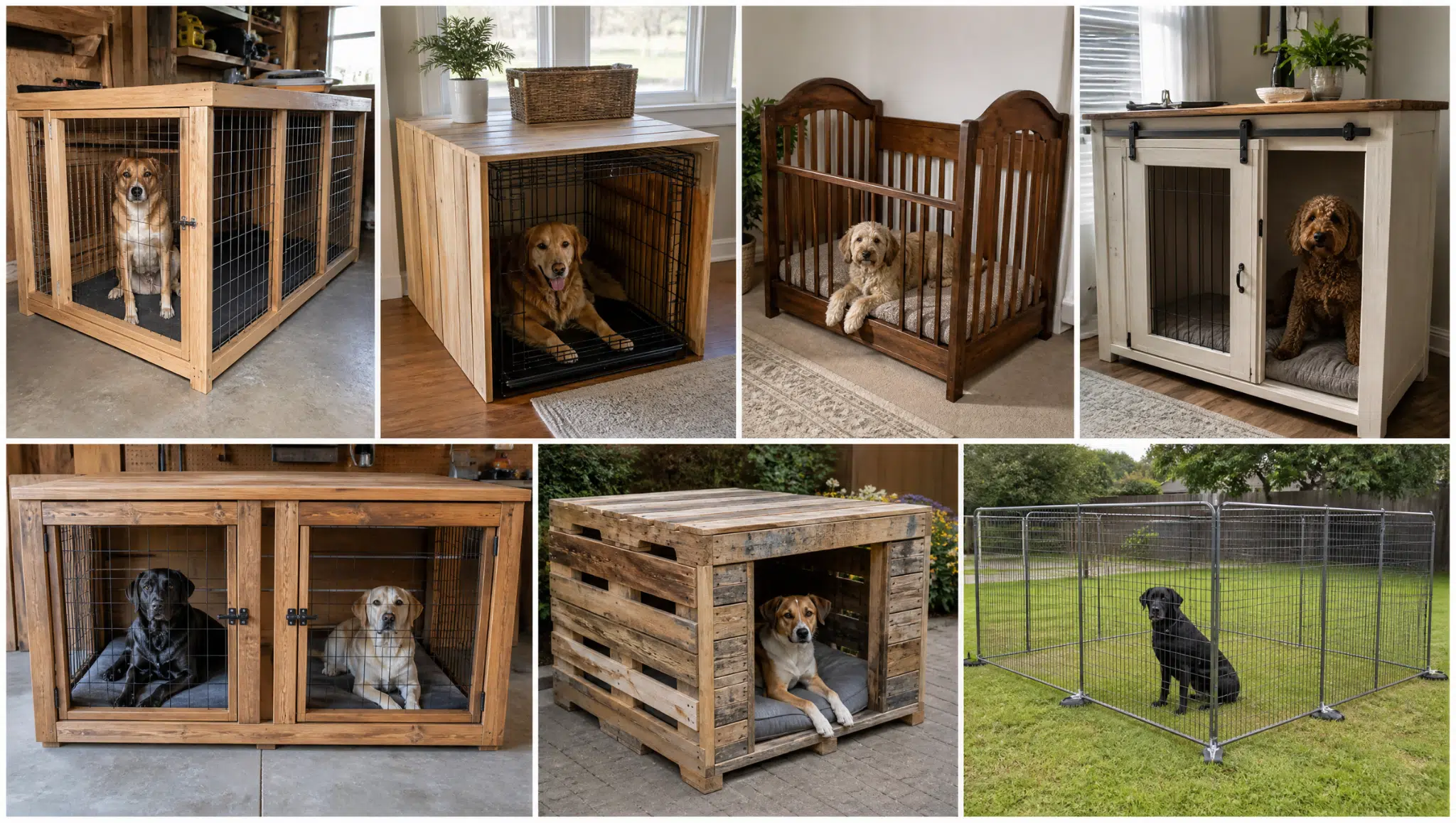 seven diy dog kennel designs made from wood wire crates recycled crib panels and a portable outdoor pen
