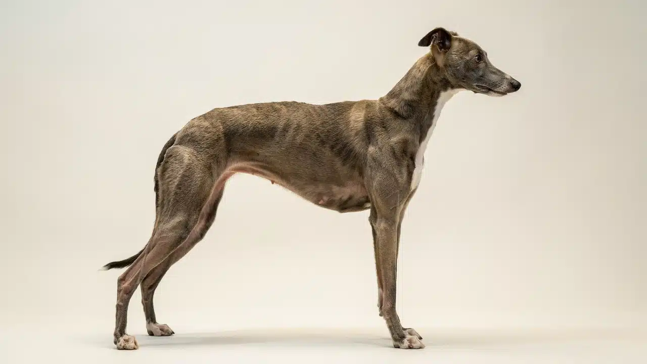 adult blue gray italian greyhound standing outdoors with long slender legs a narrow head and fine athletic body