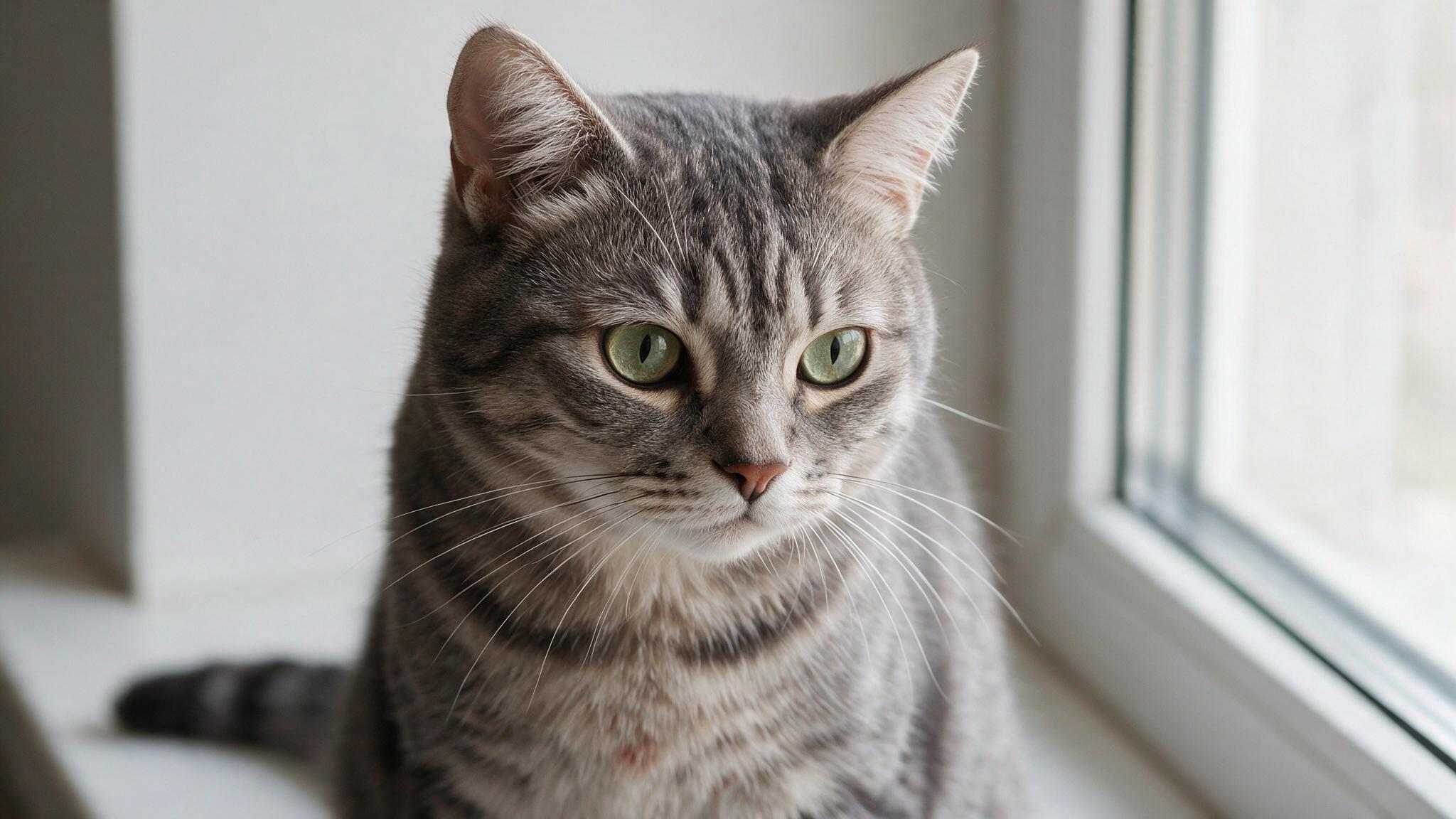 gray tabby cat being examined by a vet with microscopic view showing possible intestinal worms
