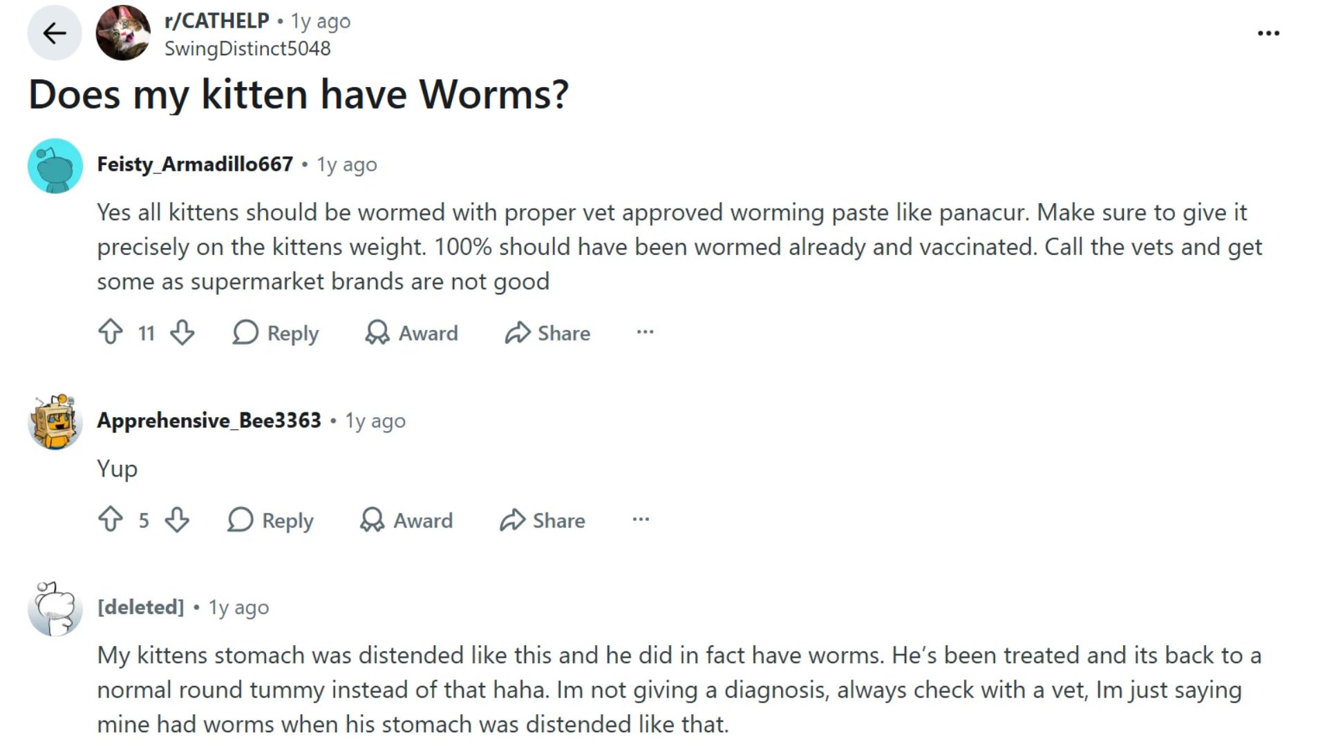 reddit cat owners discussing kitten worms with comments about stool samples vet checks and deworming advice online discussions